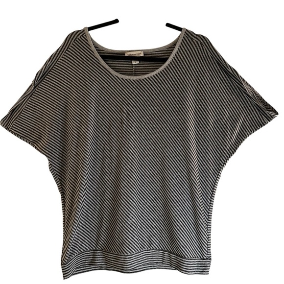Coldwater Creek metallic silver black striped dolman sleeve top L 14 - Picture 1 of 11